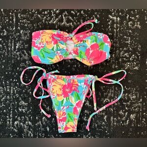 Floral Bikini Set with Pink and Blue